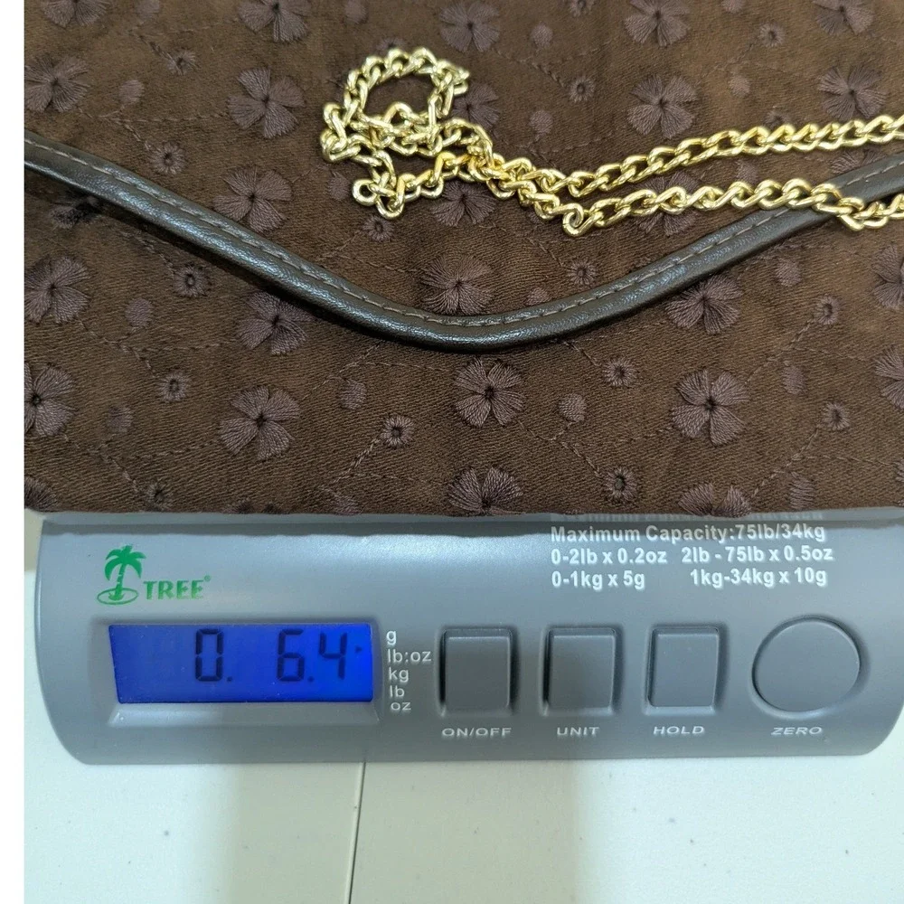 Vintage Envelope Clutch Medium Brown Floral Eyelet Gold Chain Strap Earthy Tones